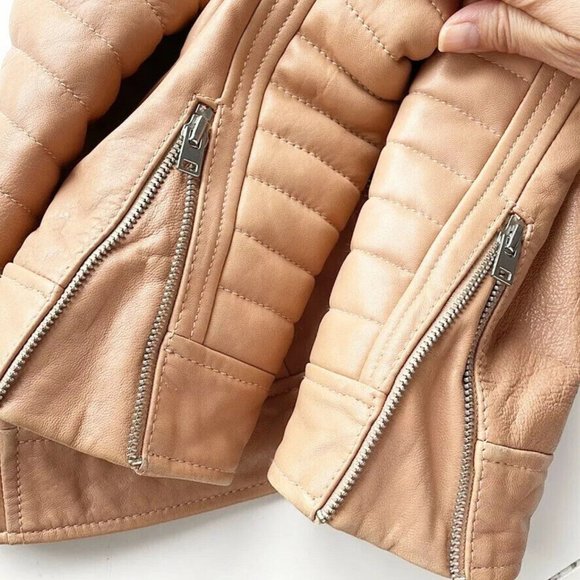 J. Crew Collection Standing Collar Leather Moto Jacket - NWOT - Peach Tan - Picture 8 of 11